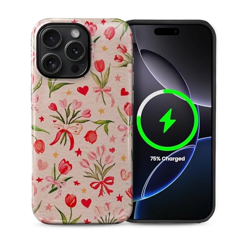 ilikediy Schutzhülle für iPhone 14 Pro Max [kompatibel mit Magsafe], Musterdesign, Schutzhülle für Frauen und Mädchen, Hybrid-Hartschale, Silikon, magnetische Schutzhülle, C-Blumen, Herzen, Schleifen von ilikediy