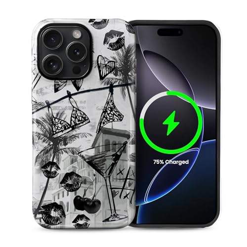 ilikediy Schutzhülle für iPhone 15 Pro Max [kompatibel mit Magsafe], Musterdesign, Schutzhülle für Damen und Mädchen, Hybrid-Hartschale, Silikon, magnetische Schutzhülle, C, schwarze Lippen, Kirsche von ilikediy