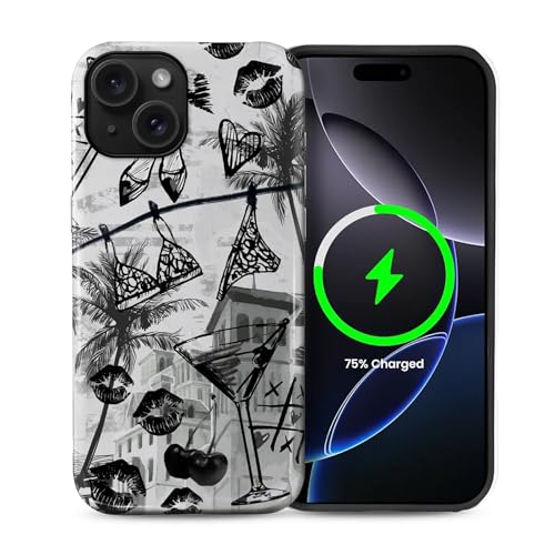 ilikediy Schutzhülle für iPhone 15 [kompatibel mit Magsafe] Musterdesign für Frauen und Mädchen, Hybrid-Schutzhülle aus 2-lagigem Silikon, magnetische Schutzhülle, C, schwarze Lippen, Kirsche von ilikediy