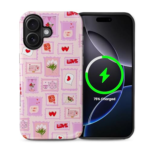 ilikediy Schutzhülle für iPhone 16 Plus, kompatibel mit Magsafe, Musterdesign, für Damen und Mädchen, Hybrid-Schutzhülle, 2-lagig, Hartschale, Silikon, magnetische Hülle, C-Briefmarken, Liebesblumen ilikediy Schutzhülle für iPhone 16 Plus, kompatibel mit Magsafe, Musterdesign, für Damen und Mädchen, Hybrid-Schutzhülle, 2-lagig, Hartschale, Silikon, magnetische Hülle, C-Briefmarken, Liebesblumen von ilikediy