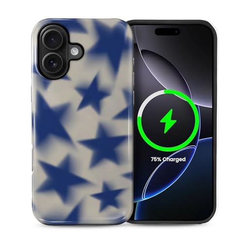 ilikediy Schutzhülle für iPhone 16 Plus [kompatibel mit Magsafe], Musterdesign, Hülle für Frauen und Mädchen, Hybrid-Schutzhülle, 2-lagig, Hartschale, Silikon, magnetische Hülle, C, Retro-Stil, blaue von ilikediy