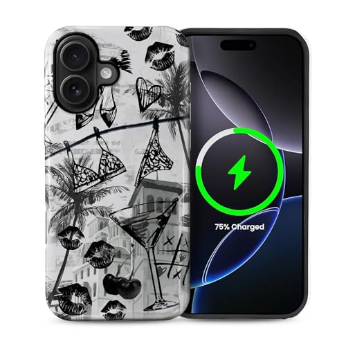 ilikediy Schutzhülle für iPhone 16 [kompatibel mit Magsafe] Musterdesign für Frauen und Mädchen, Hybrid-Schutzhülle aus 2-lagigem Silikon, magnetische Schutzhülle, C, schwarze Lippen, Kirsche von ilikediy