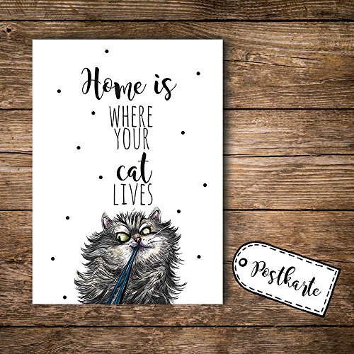 ilka parey wandtattoo-welt® A6 Postkarte Ansichtskarte Flyer Katze mit Spruch Home is where your cat lives pk092 von ilka parey wandtattoo-welt