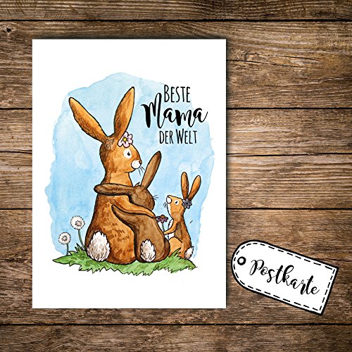 ilka parey wandtattoo-welt® A6 Postkarte Ansichtskarte Flyer Print Muttertag Hasenfamilie mit Spruch Beste Mama der Welt pk107 von ilka parey wandtattoo-welt