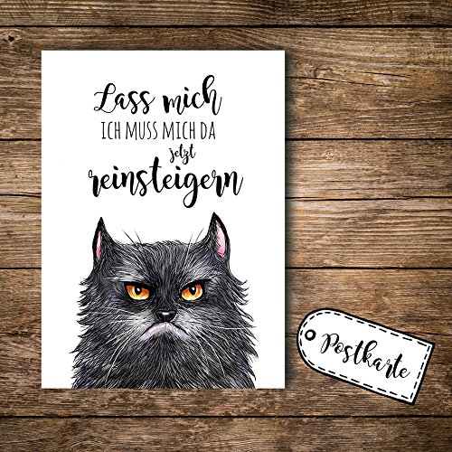 ilka parey wandtattoo-welt® A6 Postkarte Ansichtskarte Flyer grimmige Katze GRUMPY mit Spruch lass mich... pk099 von ilka parey wandtattoo-welt