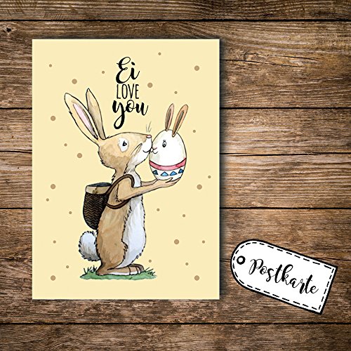 ilka parey wandtattoo-welt® A6 Postkarte Ansichtskarte Osterkarte Flyer Ostern Häschen Hase Osterhase mit Spruch Ei love you pk100 von ilka parey wandtattoo-welt