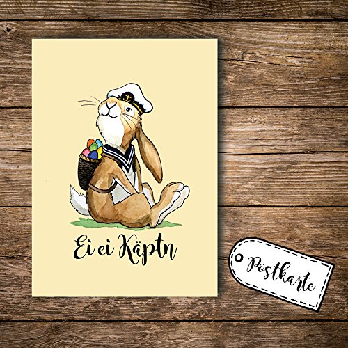 ilka parey wandtattoo-welt® A6 Postkarte Ansichtskarte Osterkarte Flyer Print Hase Osterhase mit Spruch Ei Ei Käptn pk101 von ilka parey wandtattoo-welt