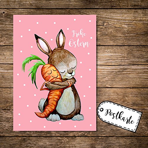 ilka parey wandtattoo-welt® A6 Postkarte Grußkarte Karte Print Illustration Hase und Möhre mit Spruch Frohe Ostern pk84 von ilka parey wandtattoo-welt