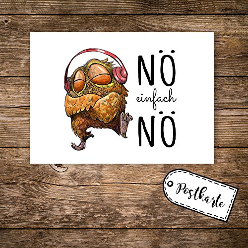 ilka parey wandtattoo-welt® A6 Postkarte Karte Print Eule mit Kopfhörer und Spruch Zitat Nö einfach Nö pk14 von ilka parey wandtattoo-welt
