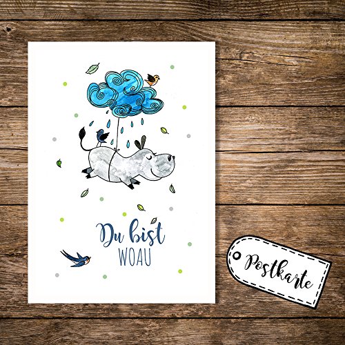 ilka parey wandtattoo-welt® A6 Postkarte Karte Print Nilpferd mit Wolke Vögel und Spruch Du bist woau pk15 von ilka parey wandtattoo-welt
