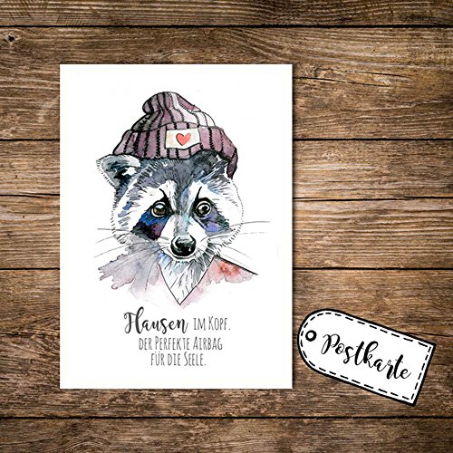 ilka parey wandtattoo-welt® A6 Postkarte Karte Print Waschbär mit Spruch Flausen im Kopf pk04 von ilka parey wandtattoo-welt