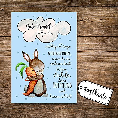 ilka parey wandtattoo-welt® Postkarte Grußkarte Karte Print Illustration Hase und Möhre mit Spruch gute Freunde helfen dir… pk88 von ilka parey wandtattoo-welt