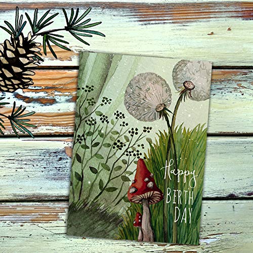 ilka parey wandtattoo-welt A6 Geburtstagskarte Postkarte Geburtstag Print Pusteblume Pilz im Wald mit Spruch Happy Birthday pk230 - ausgewählte Menge: *10 Stück (desselben Motives)* von ilka parey wandtattoo-welt