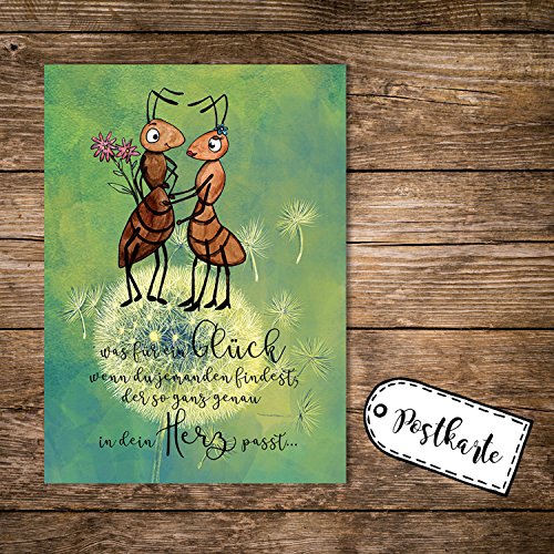 ilka parey wandtattoo-welt A6 Geburtstagskarte Postkarte Print Ameisen-Pärchen & Spruch Zitat Glück Herz pk162 von ilka parey wandtattoo-welt