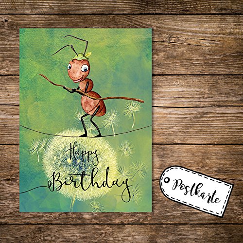 ilka parey wandtattoo-welt A6 Geburtstagskarte Postkarte Print kleine Ameise & Spruch Happy Birthday pk161 von ilka parey wandtattoo-welt