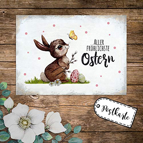 ilka parey wandtattoo-welt A6 Grußkarte Postkarte Osterkarte Print Hase & Schmetterling mit Spruch Aller fröhlichste Ostern Punkte pk238 - ausgewählte Menge: *1 Stück* von ilka parey wandtattoo-welt
