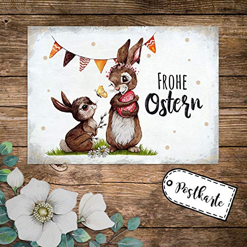 ilka parey wandtattoo-welt A6 Grußkarte Postkarte Osterkarte Print Hasen Häschen & Wimpel mit Spruch Frohe Ostern Punkte pk239 - ausgewählte Menge: *5 Stück (desselben Motives)* von ilka parey wandtattoo-welt