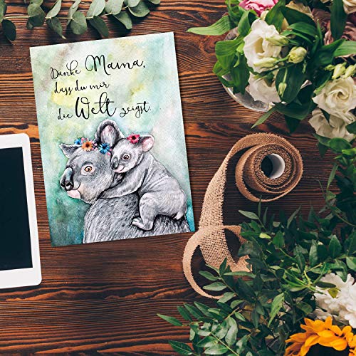 ilka parey wandtattoo-welt A6 Muttertagskarte Postkarte Print Koala Mama & Kind mit Spruch ...Danke Mama... Pk184 von ilka parey wandtattoo-welt