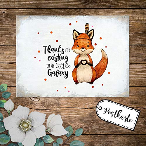 ilka parey wandtattoo-welt A6 Postkarte Print Fuchs Indianerfuchs Spruch Thanks for existing in my little galaxy Karte Grußkarte Punkte pk236 - ausgewählte Menge: *1 Stück* von ilka parey wandtattoo-welt