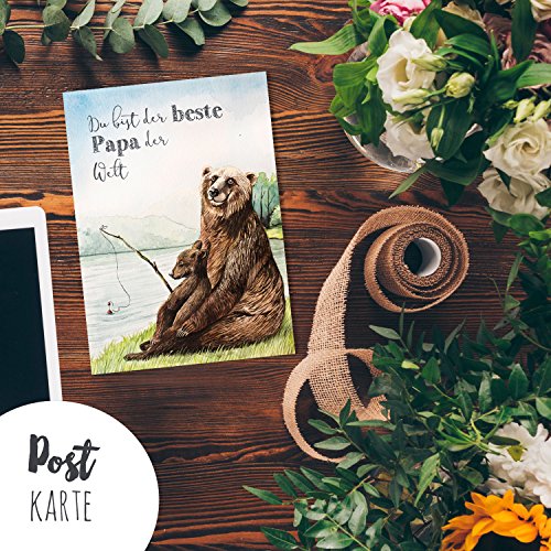 ilka parey wandtattoo-welt A6 Vatertagskarte Postkarte Print Bären Papa & Kind Angeln mit Spruch ..beste Papa der Welt pk181 von ilka parey wandtattoo-welt