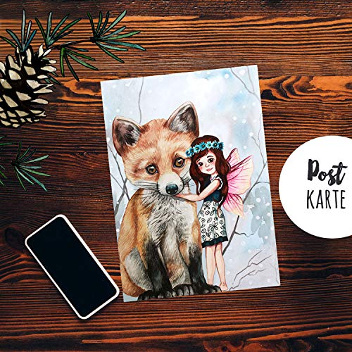 ilka parey wandtattoo-welt A6 Weihnachtskarte Postkarte Print Elfe Fee mit Fuchs in Winterlandschaft Grußkarte Karte pk204 von ilka parey wandtattoo-welt