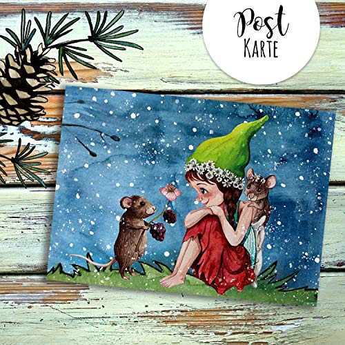 ilka parey wandtattoo-welt A6 Weihnachtskarte Postkarte Print Elfe Fee mit Maus Mäuschen im Winterabend Grußkarte Karte pk208 ilka parey wandtattoo-welt A6 Weihnachtskarte Postkarte Print Elfe Fee mit Maus Mäuschen im Winterabend Grußkarte Karte pk208 von ilka parey wandtattoo-welt