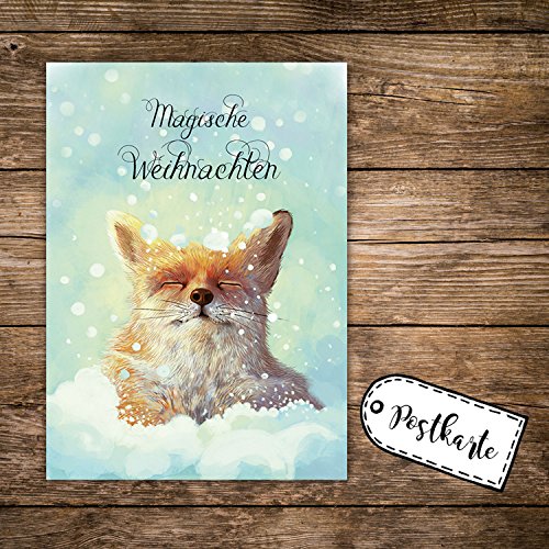 ilka parey wandtattoo-welt A6 Weihnachtskarte Postkarte Print Fuchs im Schnee mit Spruch Magische Weihnachten pk142 von ilka parey wandtattoo-welt