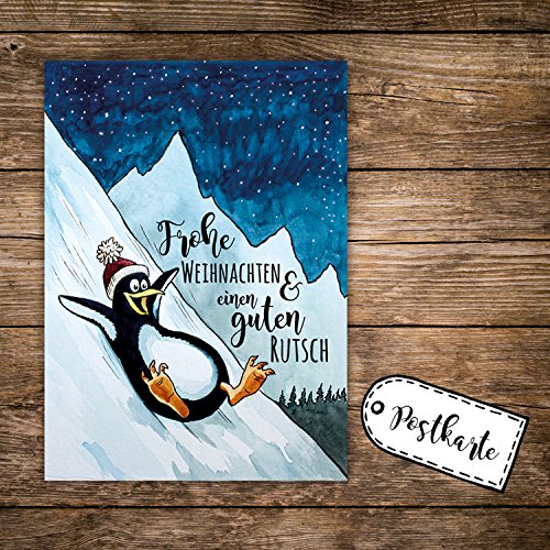 ilka parey wandtattoo-welt A6 Weihnachtskarte Postkarte Print Pinguin im Winter mit Spruch Frohe Weihnachten & einen guten Rutsch pk140 ilka parey wandtattoo-welt A6 Weihnachtskarte Postkarte Print Pinguin im Winter mit Spruch Frohe Weihnachten & einen guten Rutsch pk140 von ilka parey wandtattoo-welt