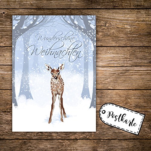 ilka parey wandtattoo-welt A6 Weihnachtskarte Reh Postkarte Print mit Rehkitz im Winterwald & Spruch Wunderschöne Weihnachten pk127 von ilka parey wandtattoo-welt