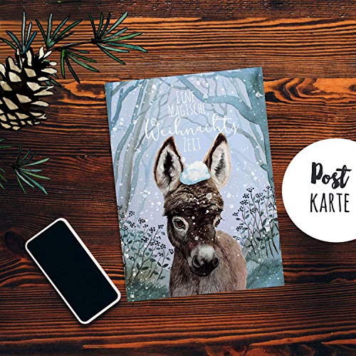 ilka parey wandtattoo-welt A6 Weihnachtskarte Weihnachtsgrüße Postkarte Print Esel im Schnee Grußkarte Eine magische Weihnachtszeit pk224 - ausgewählte Menge: *10 Stück (desselben Motives)* von ilka parey wandtattoo-welt