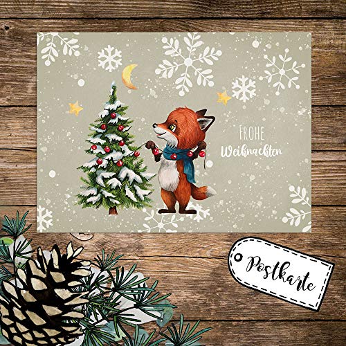 ilka parey wandtattoo-welt A6 Weihnachtskarte Weihnachtsgrüße Postkarte Print Fuchs mit Tannenbaum Grußkarte Frohe Weihnachten Geschenk pk262 - ausgewählte Größe: *1 Stück* von ilka parey wandtattoo-welt