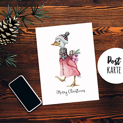 ilka parey wandtattoo-welt A6 Weihnachtskarte Weihnachtsgrüße Postkarte Print Gans Geschenke Grußkarte Merry Christimas pk270 - ausgewählte Größe: *1 Stück* von ilka parey wandtattoo-welt