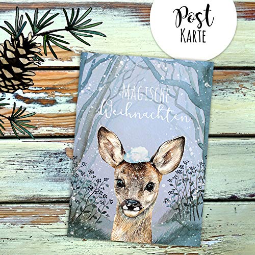 ilka parey wandtattoo-welt A6 Weihnachtskarte Weihnachtsgrüße Postkarte Print Reh mit Schnee im Winterwald Magische Weihnachten Grußkarte pk228 - ausgewählte Menge: *1 Stück* von ilka parey wandtattoo-welt