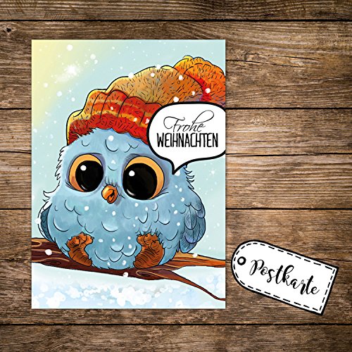 ilka parey wandtattoo-welt A6 Weihnachtskarte mit Eule Eulchen auf Zweig Postkarte Print & Spruch Frohe Weihnachten pk132 von ilka parey wandtattoo-welt