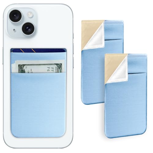 imluckies 2 Pack Selbstklebender Handy Kartenhalter, [Doppelte Dehnbare Tasche] Kredit-ID-Karten Telefon Brieftasche zum Aufkleben Kompatibel mit iPhone/Samsung/Allen Smartphones, Azurblau von imluckies
