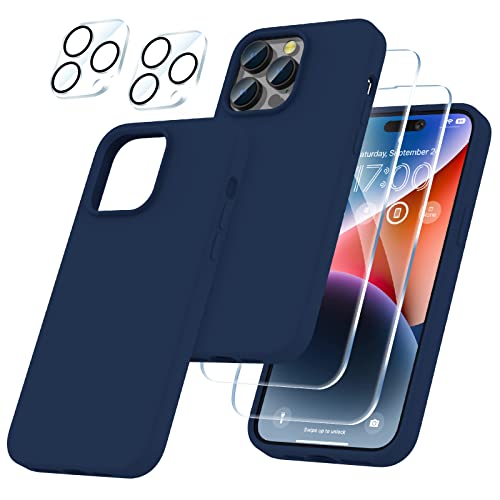 imluckies 5-in-1 für iPhone 14 Pro Max Hülle, Flüssig Silikon Handyhülle | 2 Panzerglas | 2 Kameraschutz, Superleichte Schlank Stoßfeste Case 6.7", Blau von imluckies