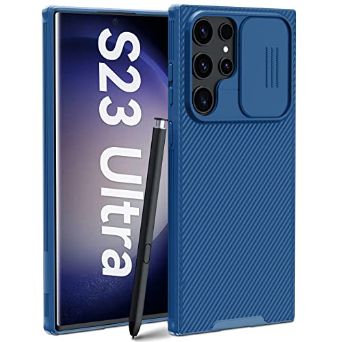 imluckies Für Samsung Galaxy S23 Ultra Hülle mit Kameraschutz Schiebe, Hard PC Stoßfeste Handyhülle mit Kamera Abdeckung Schutzhülle, Weicher Stoßfänger Slim Case für Galaxy S23u 6,8" 5G 2023, Blau von imluckies
