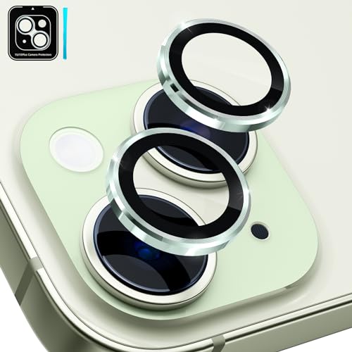 imluckies Kameraschutz für iPhone 15 / iPhone 15 Plus Kamera Linse Schutzfolie, 9H Gehärtetes Glas & Kratzfeste Aluminiumring, HD Klar Kamera Zubehör [Starke Adsorption] - Grün von imluckies