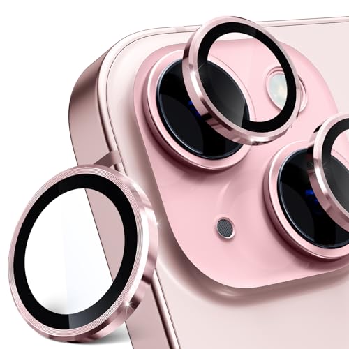 imluckies Kameraschutz für iPhone 15 / iPhone 15 Plus Kamera Linse Schutzfolie, 9H Gehärtetes Glas & Kratzfeste Aluminiumring, HD Klar Kamera Zubehör [Starke Adsorption] - Rosa von imluckies