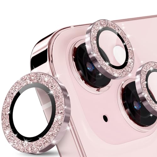 imluckies Kameraschutz für iPhone 15 / iPhone 15 Plus Kamera Schutzfolie, Glitzer Aluminiumlegierung & 9H Gehärtetes Glas HD Klar Linse Schutz, Glitter Rosa von imluckies