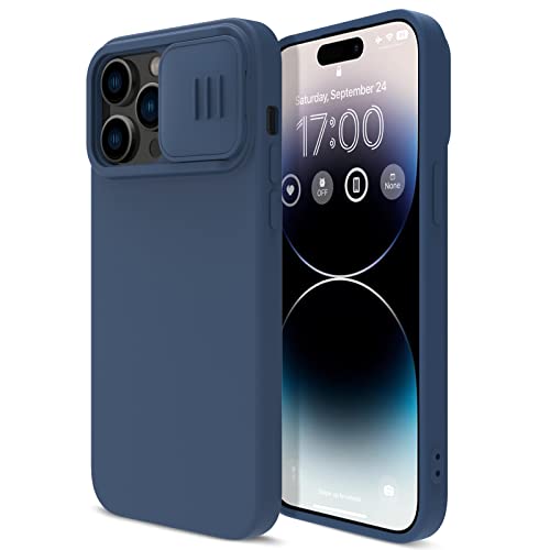 imluckies Kompatibel mit 6,1 Zoll iPhone 14 Pro Hülle mit Slide Kamera Cover, Ultra Dünn Flüssigsilikon & Hard PC, Villus Soft Protection & Slim Fit, mit Kameraschutz Handyhülle - Blau von imluckies