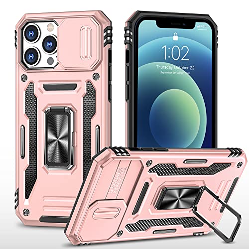 imluckies Kompatibel mit iPhone 12 Pro Max 6,7" Hülle mit Schiebe Camere Objektiv Abdeckung & 360° Drehbarer Ständer, TPU und PC Doppelt Stoßfest Schutzhülle für iPhone 12 Pro Max, Rosa von imluckies