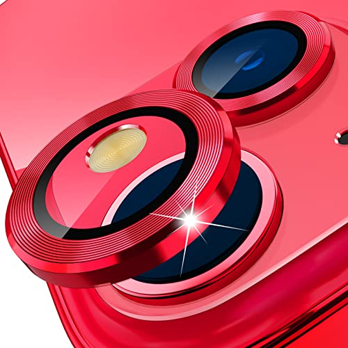 imluckies [Upgraded] Kompatibel mit iPhone 15 14 / iPhone 14 15 Plus Kameralinsenschutz, Anti-Kratzer HD gehärtetes Glas Objektiv Displayschutzfolie Abdeckung, Metall Individueller Objektivring, Rot von imluckies