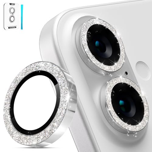 imluckies für iPhone 16 - iPhone 16 Plus Kameraschutz Glitzer, AR+AF Gehärtetes Glas & 9H Anti-Kratzer Metall Aluminiumlegierung, HD Klar Kamera Linse Schutzfolie - Bling Silber imluckies für iPhone 16 - iPhone 16 Plus Kameraschutz Glitzer, AR+AF Gehärtetes Glas & 9H Anti-Kratzer Metall Aluminiumlegierung, HD Klar Kamera Linse Schutzfolie - Bling Silber von imluckies