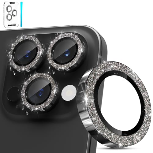 imluckies für iPhone 16 Pro - iPhone 16 Pro Max Kameraschutz Glitzer, AR+AF Gehärtetes Glas & 9H Anti-Kratzer Metall Aluminiumlegierung, HD Klar Kamera Linse Schutzfolie - Bling Schwarz imluckies für iPhone 16 Pro - iPhone 16 Pro Max Kameraschutz Glitzer, AR+AF Gehärtetes Glas & 9H Anti-Kratzer Metall Aluminiumlegierung, HD Klar Kamera Linse Schutzfolie - Bling Schwarz von imluckies