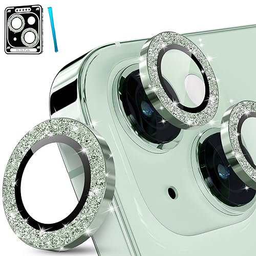 imluckies für iPhone 15 - iPhone 15 Plus Kameraschutz, Glitzer Aluminiumlegierung & 9H Gehärtetes Glas HD Klar Kamera Linse Schutzfolie, Glitter Grün imluckies für iPhone 15 - iPhone 15 Plus Kameraschutz, Glitzer Aluminiumlegierung & 9H Gehärtetes Glas HD Klar Kamera Linse Schutzfolie, Glitter Grün von imluckies