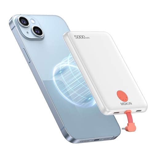 Magnetische tragbare Powerbank, 20 W, schnelles Aufladen, 5.000 mAh schlanker Akku, tragbares Ladegerät, integriertes iOS-Kabel, 1 USB-C-Anschluss, 1 iOS-Eingangsanschluss, für iPhone 15/15 Pro/15 Pro Magnetische tragbare Powerbank, 20 W, schnelles Aufladen, 5.000 mAh schlanker Akku, tragbares Ladegerät, integriertes iOS-Kabel, 1 USB-C-Anschluss, 1 iOS-Eingangsanschluss, für iPhone 15/15 Pro/15 Pro von imokin