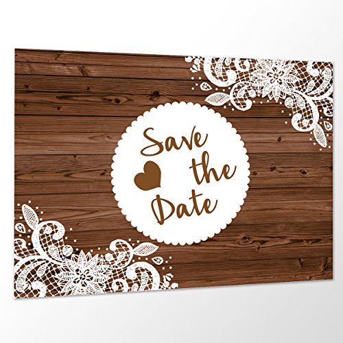 10 x Save the Date Karte 'Vintage Holz' Spitze Hochzeit Vorankündigung Postkarte von in due
