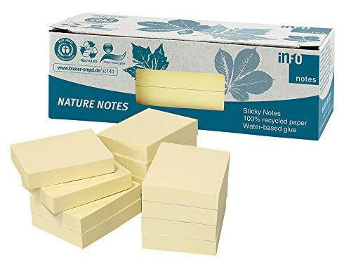 100% Recycling Haftnotizen, gelb, 50 x 40mm, zertifiziert mit dem Blauen Engel, 100 Blatt pro Block, 12 Blöcke in Recycling Box verpackt 100% Recycling Haftnotizen, gelb, 50 x 40mm, zertifiziert mit dem Blauen Engel, 100 Blatt pro Block, 12 Blöcke in Recycling Box verpackt von inFO Notes