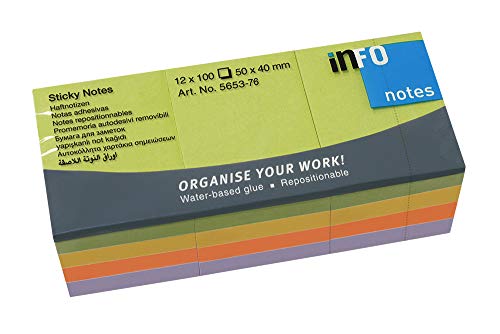 Haftnotizen "SPRING" Farbmix Pack, 50 x 40mm, 100 Blatt pro Block, 12 Blöcke pro Pack von inFO Notes